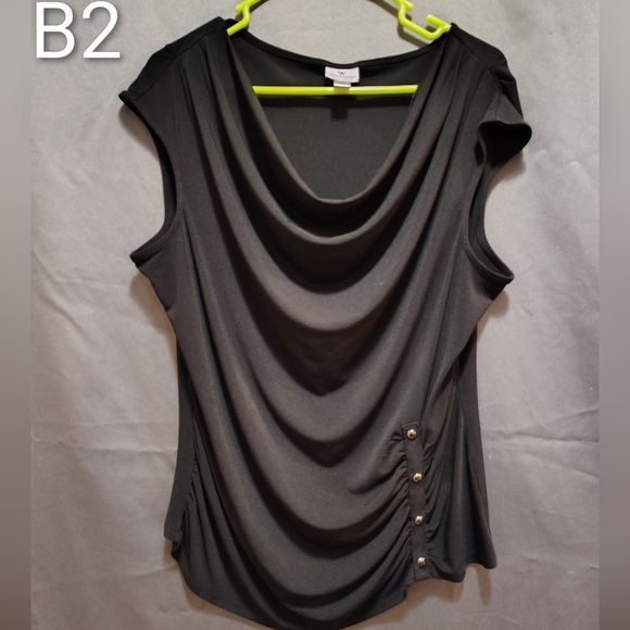 Worthington Tops - Worthington Black Draped Blouse with Button Detail